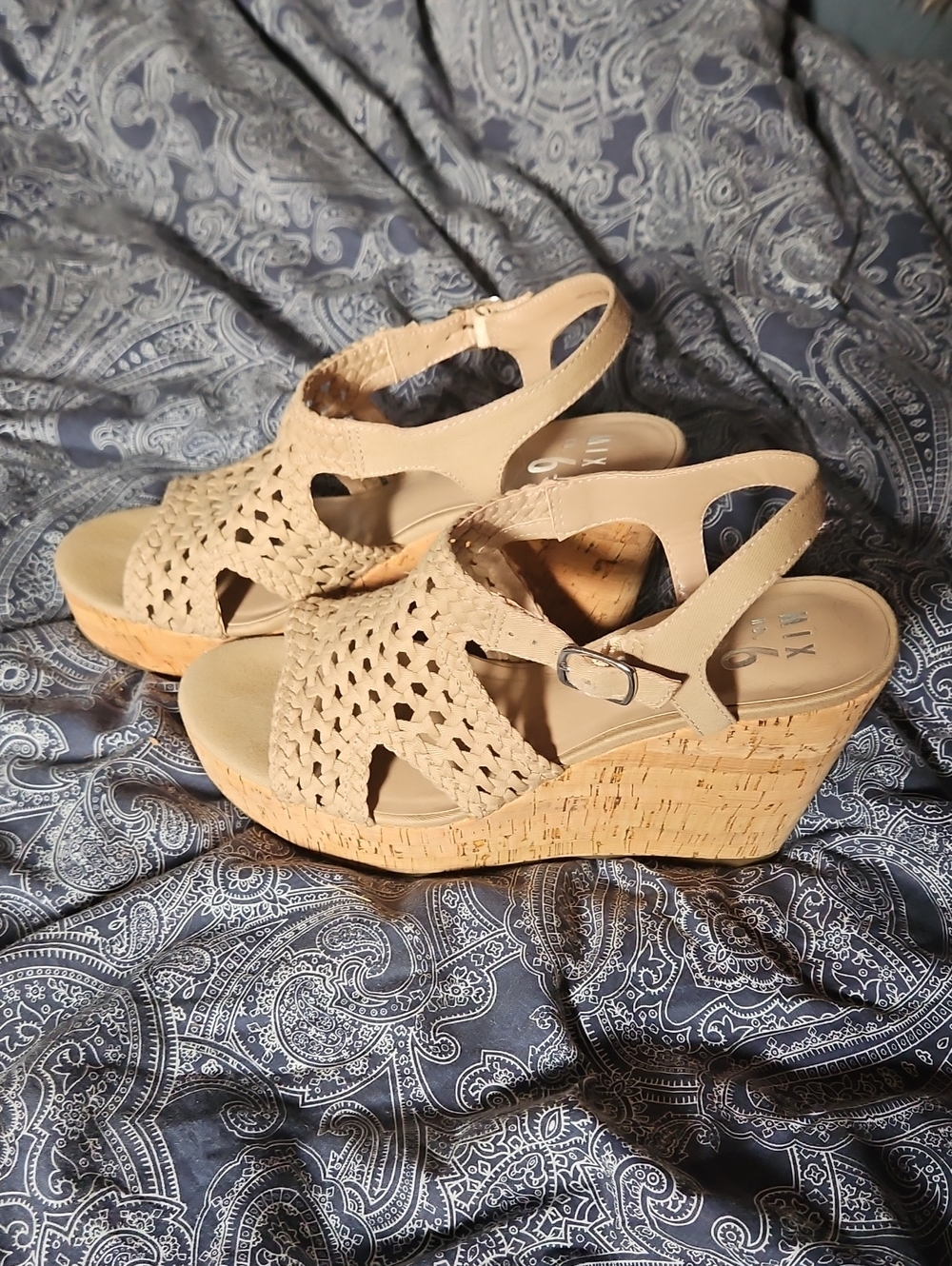 Mix No 6 Tan Woven Cork Wedge Sandals
